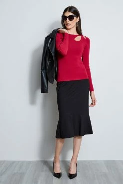 Long Sleeve Cut Out Rib Knit -Elie Tahari Sales 2023 ETR22469 NOVELTYCUTOUTRIBOULLOVERLSTOP WOMEN STOP 4STYLING 2086