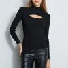 Long Sleeve Mock Neck Keyhole Sweater -Elie Tahari Sales 2023 ETR22496 MOCKNECKPULLOVERWITHFRONTCUTOUTDETAIL 2front 3451