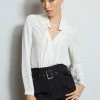 Elie Tahari Silk Ruffle Neck Shirt -Elie Tahari Sales 2023 ETR22585 Noir E810N502 FreshPearl 2front 0871