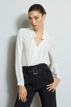 Elie Tahari Silk Ruffle Neck Shirt