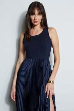 Pleated Midi Dress -Elie Tahari Sales 2023 ETR22596 PEACOAT 2front 1998