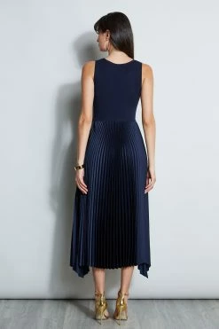 Pleated Midi Dress -Elie Tahari Sales 2023 ETR22596 PEACOAT 3back 2009
