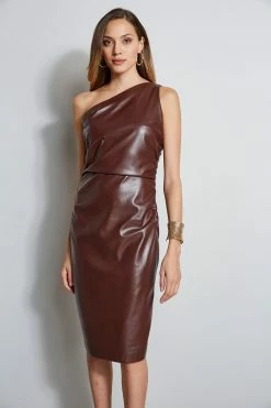 One Shoulder Vegan Leather Dress -Elie Tahari Sales 2023 ETR22657 DARKAMETHYST 2FRONT 2409