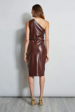 One Shoulder Vegan Leather Dress -Elie Tahari Sales 2023 ETR22657 DARKAMETHYST 3BACK 2414