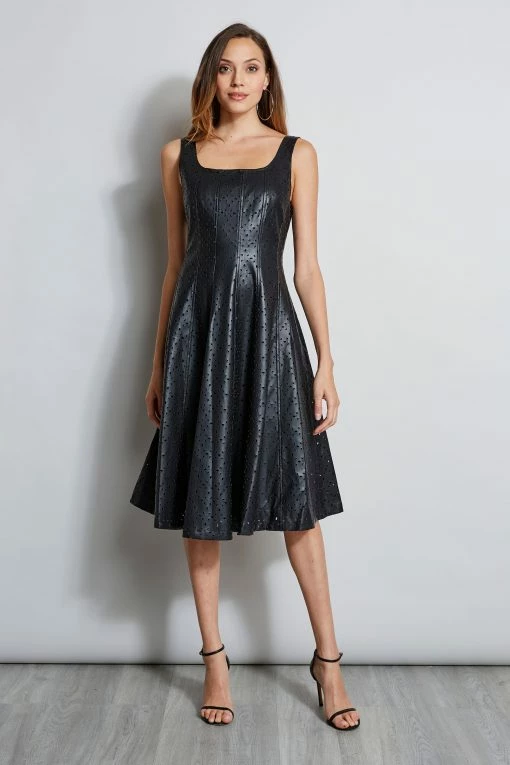 Laser Cut Vegan Dress -Elie Tahari Sales 2023 ETR22697 NOIR 1HERO 2369