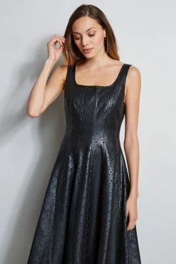 Laser Cut Vegan Dress -Elie Tahari Sales 2023 ETR22697 NOIR 2FRONT 766