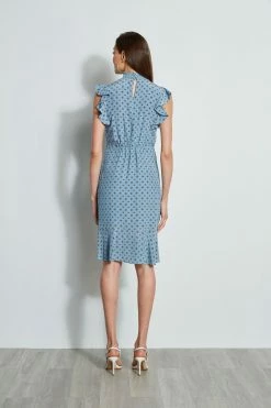 Silk Sun Printed Dress -Elie Tahari Sales 2023 ETR31265 SUNBLUE 3back 1193