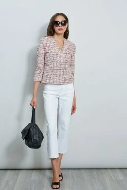 Tweed Crest Button Jacket -Elie Tahari Sales 2023 ETR32110 PINK 1hero 151