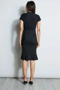 Ruched Cotton Shirt Dress -Elie Tahari Sales 2023 ETR32135 NOIR 3BACK 1245