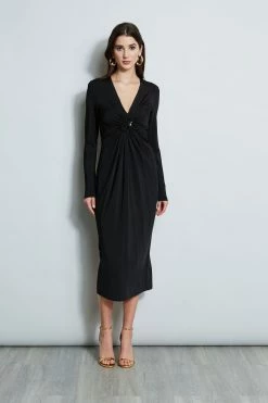 Matte Jersey Twist Detail Dress -Elie Tahari Sales 2023 ETR32149 NOIR 1Hero 2535