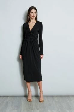 Matte Jersey Twist Detail Dress -Elie Tahari Sales 2023 ETR32149 NOIR 1Hero 2537