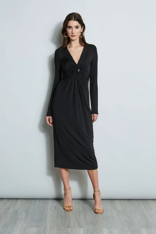Matte Jersey Twist Detail Dress -Elie Tahari Sales 2023 ETR32149 NOIR 1Hero 2549