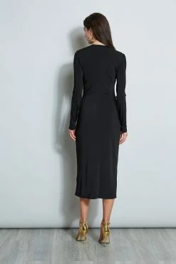 Matte Jersey Twist Detail Dress -Elie Tahari Sales 2023 ETR32149 NOIR 3back 2567