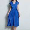 Mock Wrap Pleated Shirt Dress