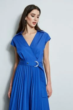 Mock Wrap Pleated Shirt Dress -Elie Tahari Sales 2023 ETR32167 SAILOR 2front 2515