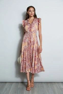 Silk Printed Midi Dress -Elie Tahari Sales 2023 ETR32177 BOTANIC 1Hero 1892