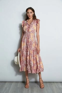 Silk Printed Midi Dress -Elie Tahari Sales 2023 ETR32177 BOTANIC 1Hero 1900