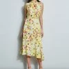 Floral Silk Twist Neck Dress -Elie Tahari Sales 2023 ETR32179 WATERCOLORBLOOMS 1HERO 1047