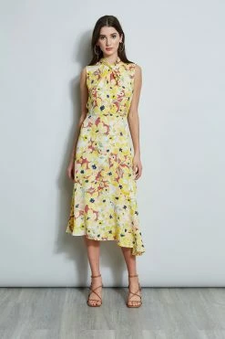 Floral Silk Twist Neck Dress