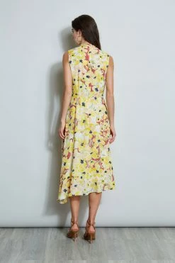 Floral Silk Twist Neck Dress -Elie Tahari Sales 2023 ETR32179 WATERCOLORBLOOMS 3BACK 1035