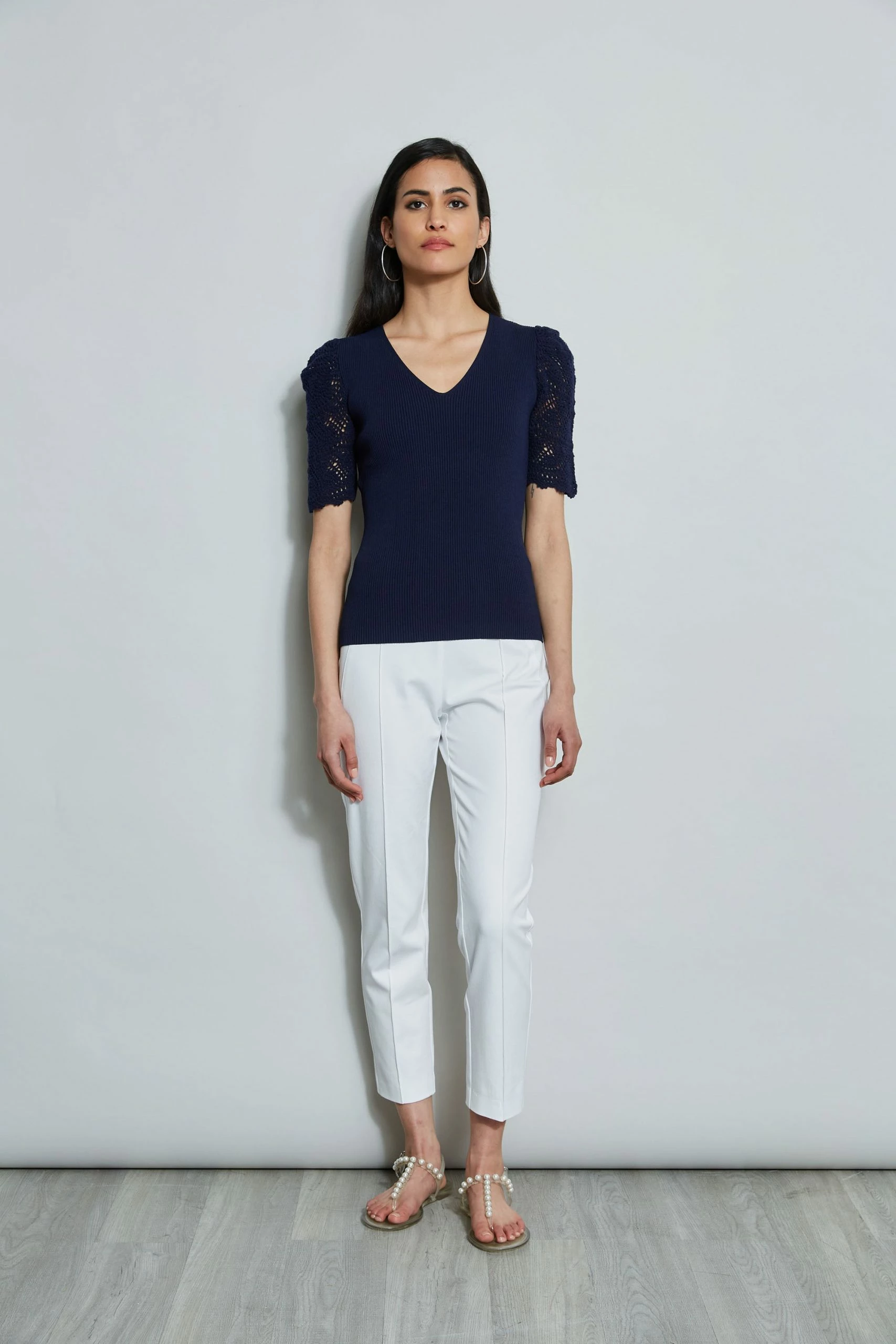 Crochet Sleeve V-Neck Sweater 4 Crochet Sleeve V-Neck Sweater - Image 2