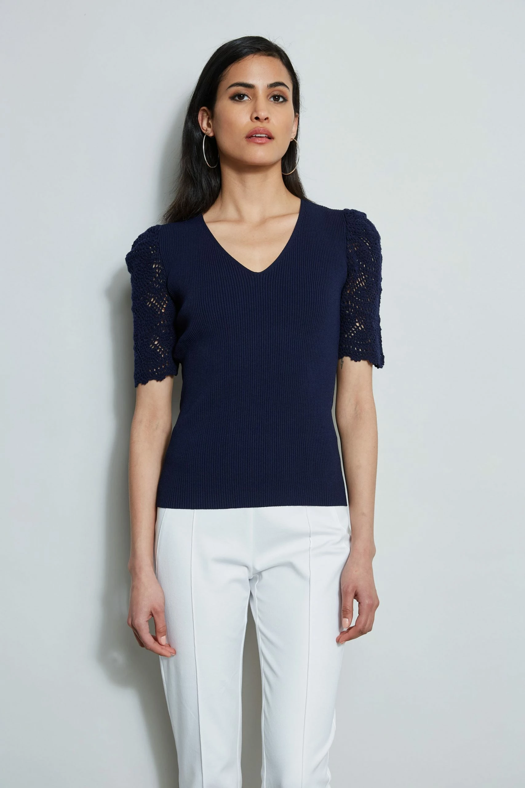 Crochet Sleeve V-Neck Sweater 3 Crochet Sleeve V-Neck Sweater