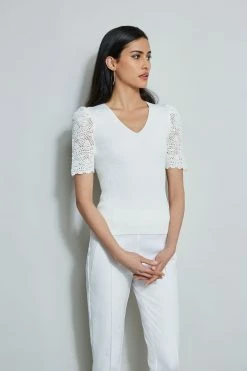 Crochet Sleeve V-Neck Sweater