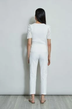 Crochet Sleeve V-Neck Sweater -Elie Tahari Sales 2023 ETR32187 SKYWHITE 3BACK 1164