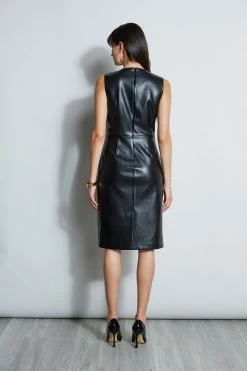 Vegan Leather Twist Dress -Elie Tahari Sales 2023 ETR34125 NOIR 3back 2044