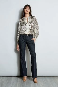 Silk Burnout Python Shirt -Elie Tahari Sales 2023 ETR34130 BOABURNOUT E802P203 INDIGO 1Hero 967