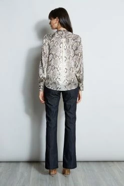Silk Burnout Python Shirt -Elie Tahari Sales 2023 ETR34130 BOABURNOUT E802P203 INDIGO 3back 984