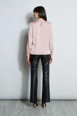 Draped Neck Silk Shirt -Elie Tahari Sales 2023 ETR34136 CINDER E80AM203 BLACK 3back 286