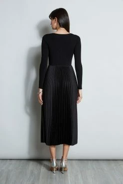 Square Neck Pleated Midi Dress -Elie Tahari Sales 2023 ETR34137 NOIR 3BACK 2422