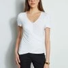 Elie Tahari Ruched Sleeve V-Neck Knit