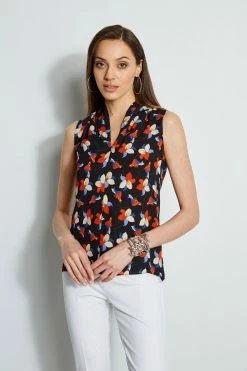 Elie Tahari Rosemallo Floral Contour Shirt -Elie Tahari Sales 2023 EU8M020U WHITE E502M503 MULTI 2front 745