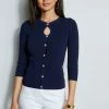Crest Button Keyhole Cardigan -Elie Tahari Sales 2023 EU8M020U WHITE ETR32188 PEACOAT 2front 1435