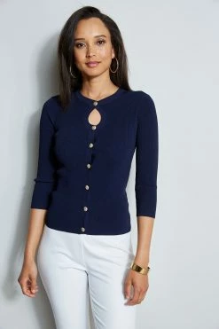 Crest Button Keyhole Cardigan