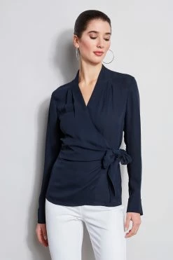 Elie Tahari Long Sleeve Silk Wrap Shirt