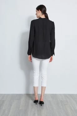 Elie Tahari Long Sleeve Silk Contour Shirt 7 Elie Tahari Long Sleeve Silk Contour Shirt -Elie Tahari Sales 2023 EU8M021U WHITE PANT E310N513 BLACK 3BACK 1742