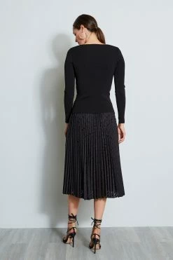 Long Sleeve Square Neck Knit -Elie Tahari Sales 2023 PERFORATEDMIDISKRT E8148302 BLACK 3BACK 140