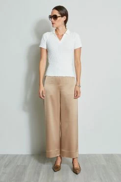 Elie Tahari Rib Cotton Polo Sweater -Elie Tahari Sales 2023 RIBCOTTONPOLOSWTR E85X1502 LATTE OATMEAL 1HERO 2459