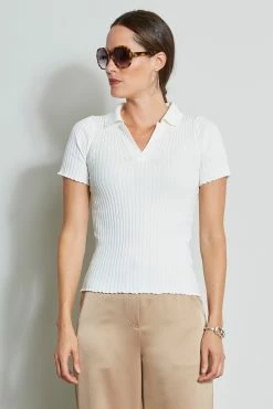 Elie Tahari Rib Cotton Polo Sweater