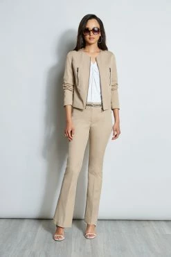 Elie Tahari Stretch Twill Fit & Flare Pant -Elie Tahari Sales 2023 R E556X503 WHITE E70M0103 RATTAN E70M0203 RATTAN 2front 1286