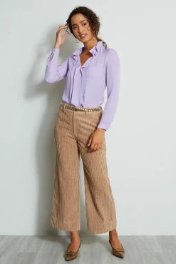 Elie Tahari Silk Ruffle Neck Shirt 8 Elie Tahari Silk Ruffle Neck Shirt -Elie Tahari Sales 2023 e810n502 lavender top 1hero 2228