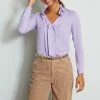 Elie Tahari Silk Ruffle Neck Shirt -Elie Tahari Sales 2023 e810n502 lavender top 2front 2234