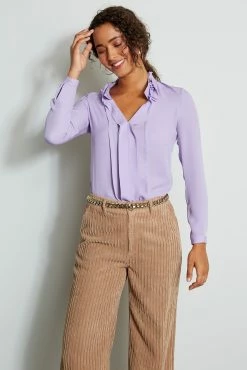 Elie Tahari Silk Ruffle Neck Shirt